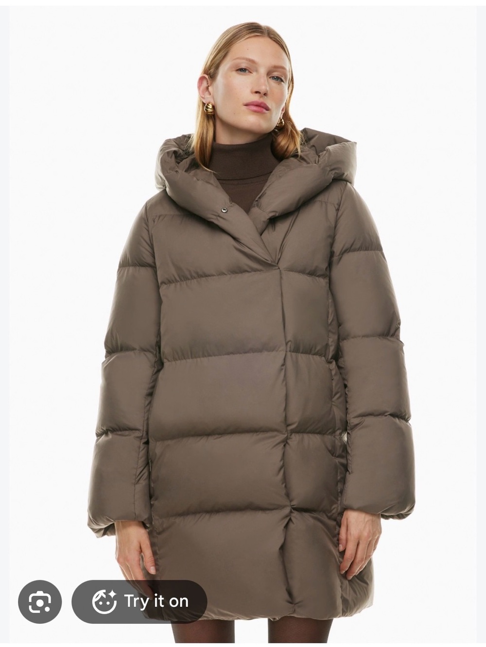 Aritzia Hooded Puffer Coat in Brown